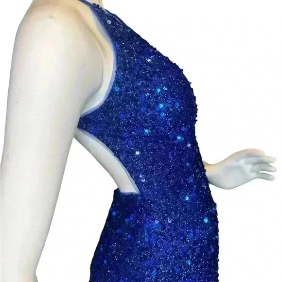 Unbranded V neck backless stretch sequin slit sleeveless evening maxi dress. - Picture 7 of 16